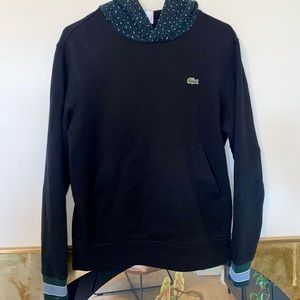 Lacoste Live Cheetah Print Hood Pullover Hoodie in Black size L